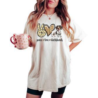 Girls Peace Love Piebald Dachshund Lover Women's Oversized Comfort T-shirt - Thegiftio UK
