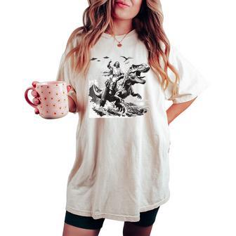 Jesus Riding A Dinosaur Christian Religious Motives Women's Oversized Comfort T-shirt - Thegiftio UK