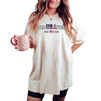 Jesus Saves Usa American Flag Patriotic Christian Faith Women's Oversized Comfort T-shirt - Monsterry