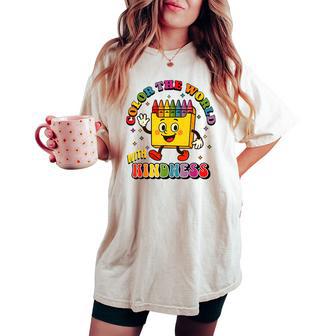 Be Kind Color The World With Kindness Retro Vintage Crayon Women's Oversized Comfort T-shirt - Thegiftio UK