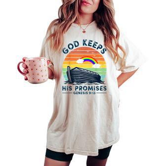Noah Ark Rainbow Jesus Christian God Keeps His Promises Women's Oversized Comfort T-shirt | Mazezy