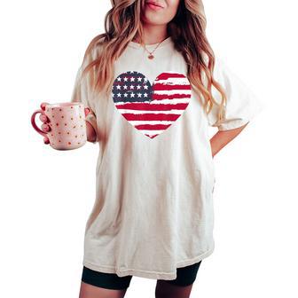 Patriotic Girl American Flag Heart 4Th July Red White & Blue Women's Oversized Comfort T-shirt - Monsterry
