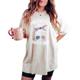 Pro America Anti Trump Messy Bun Political Flag Resist Women's Oversized Comfort T-shirt | Mazezy