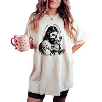 Retro Chihuahua Apparel Jesus Chihuahua Dog Christian Religious Dog Lover Women's Oversized Comfort T-shirt - Thegiftio UK