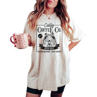 Retro Rough Collie Coffee Dog Mom Coffee Lover Women's Oversized Comfort T-shirt - Thegiftio UK