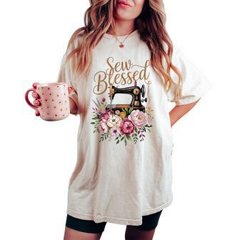 Sew Blessed Vintage Sewing Machine Floral Quilting Women's Oversized Comfort T-shirt - Thegiftio UK