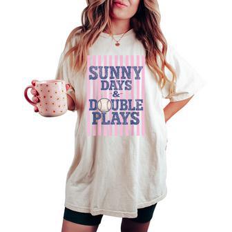 Sunny Baseball Days And Double Plays Game Day Girl Women's Oversized Comfort T-shirt - Thegiftio UK