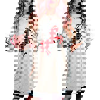 Unicorn Horse Christmas Pajamas Buffalo Plaid Xmas Tri-Blend Women's Oversized Comfort T-shirt - Monsterry