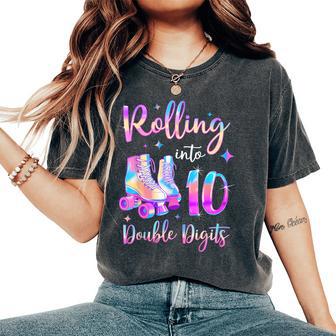 10 Years Old Birthday Girl Rolling Into 10Th Double Digits Women's Oversized Comfort T-Shirt - Thegiftio UK