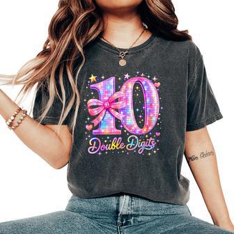 10Th Birthday Girl Pink Coquette Bow 10 Year Old Disco Ball Women's Oversized Comfort T-Shirt - Thegiftio UK