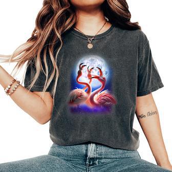 3 Flamingos Howling At The Moon Pink Flamingo Lover Women's Oversized Comfort T-Shirt - Thegiftio UK