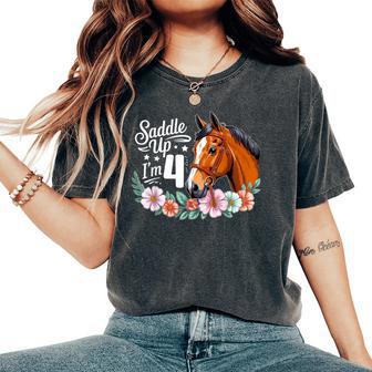 4Th Horse Birthday Four Years Old Girls Horses Birthday Women's Oversized Comfort T-Shirt - Thegiftio UK