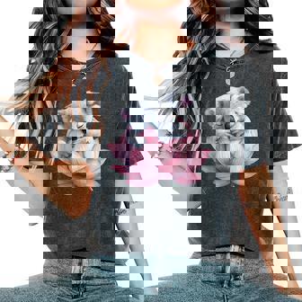 Adorable Koala Hugging Lotus Flower Dream Women's Oversized Comfort T-Shirt - Monsterry