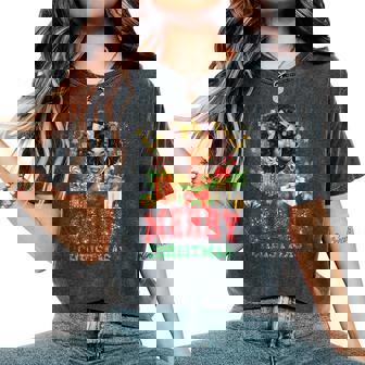 African American Black Proud Merry Christmas Afro Bun Women's Oversized Comfort T-Shirt | Mazezy