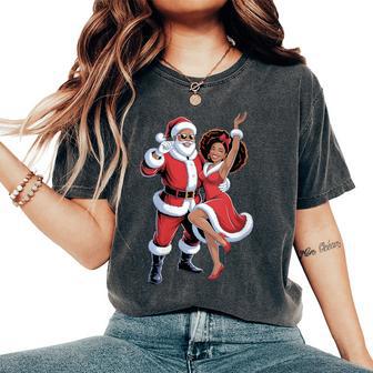 African American Christmas Pajamas Dancing Santa Women's Oversized Comfort Colors T-Shirt | Mazezy
