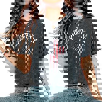 American Usa Flag Christian Cross Faith Over Fear Women's Oversized Comfort T-Shirt | Seseable CA