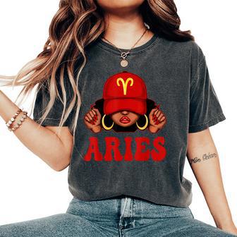 Aries Black Woman With Red Cap Zodiac Sign Birthday Women's Oversized Comfort T-Shirt - Thegiftio UK