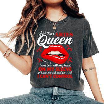 Aries Queen Zodiac Red Lip Birthday Graphic Women Women's Oversized Comfort T-Shirt | Mazezy