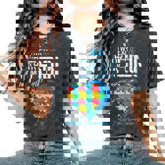 Autism I Wear Blue For My Son Awareness Dad Mom Women Women's Oversized Comfort T-Shirt | Seseable FR