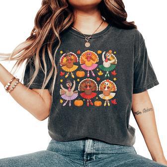 Autumn Ballerinas Dancing Cute Turkey Thanksgiving Girls Women's Oversized Comfort T-Shirt - Thegiftio UK