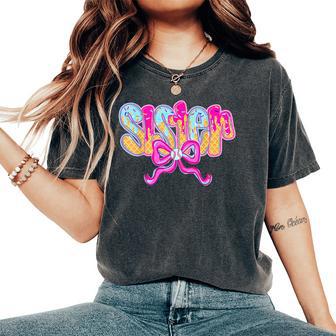 Baseball Sister Drip Ice Cream Baseball Bow Game Day Women's Oversized Comfort T-Shirt - Thegiftio UK