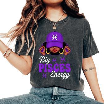 Big Pisces Energy Black Woman Purple Cap Zodiac Sign Women's Oversized Comfort T-Shirt - Thegiftio UK