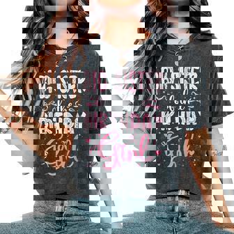 Big Sister Of The Birthday Girl Matching Pink Coquette Bow Women's Oversized Comfort T-Shirt - Monsterry