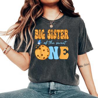 Big Sister Of The Sweet One Cookies And Milk Birthday Party Women's Oversized Comfort T-Shirt - Thegiftio UK