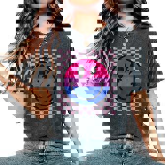 Bisexual Smile Face Bi Pride Flag Lgbtq Groovy Women Women's Oversized Comfort T-Shirt - Thegiftio