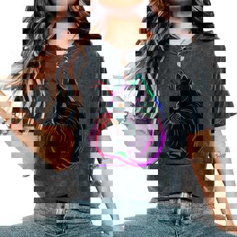 Black Cat Realistic Watercolor Cute Cat Paint Colorful Cat Women's Oversized Comfort T-Shirt - Thegiftio