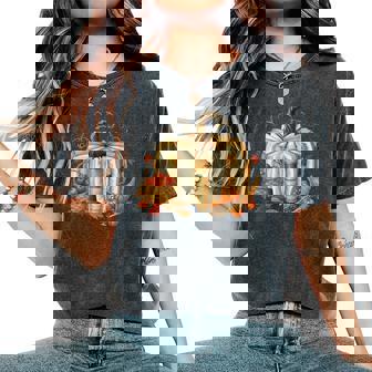 Book Pumpkin Fall Reading Thanksgiving Teacher Librarian Women's Oversized Comfort T-Shirt - Thegiftio