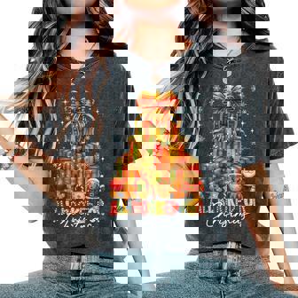 All Booked For Christmas Tree Lights Xmas Book Lovers Women Women's Oversized Comfort T-Shirt - Thegiftio