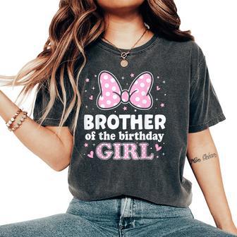 Brother Of The Birthday Girl Cute Pink Bow Family Matching Women's Oversized Comfort T-Shirt - Thegiftio UK