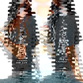 Caffeine Addict Taza De Café Con Diseño De Esqueleto Para Camiseta extragrande cómoda para mujer - Regaloses