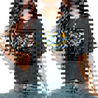 Cat Starry Night Van Gogh Cat For Cat Lover Cat Mom Cat Dad Women's Oversized Comfort T-Shirt - Monsterry