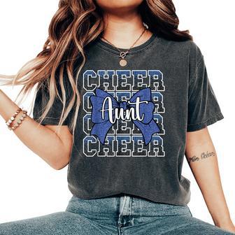 Cheer Aunt Auntie Bow Sport Cheerleader Cheerleading Blue Women's Oversized Comfort T-Shirt - Thegiftio
