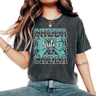 Cheer Sister Bow Sport Cheerleader Cheerleading Teal Blue Women's Oversized Comfort T-Shirt - Thegiftio