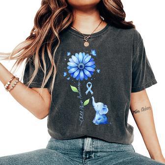 Child Abuse Awareness Blue Ribbon Sunflower Elephant Women's Oversized Comfort T-Shirt - Monsterry