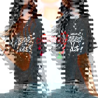Christmas Vibes Girls Candy Cane Holiday Graphic Women's Oversized Comfort T-Shirt - Thegiftio