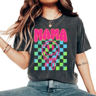 Colorful Rainbow Checkered Mama Face Mom Life Womens Women's Oversized Comfort T-Shirt | Seseable CA