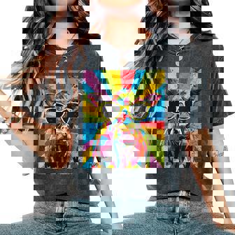 Cow Vintage Sunglasses Pop Art Graphic Farm Animal Cowboy Women's Oversized Comfort Colors T-Shirt | Mazezy