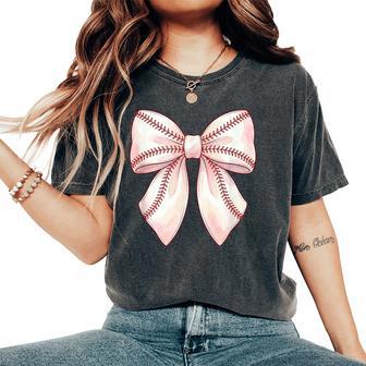 Cute Baseball Coquette Bow Girls Women's Oversized Comfort T-Shirt - Thegiftio UK