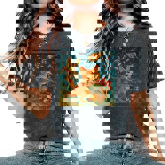 Cute Christmas Tabby Orange Cat Mom Kitten Santa Claus Women's Oversized Comfort T-Shirt - Monsterry