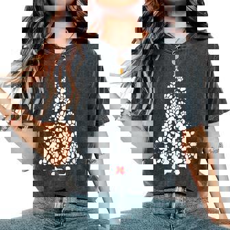 Dog Paw Christmas Tree Pet Dog Puppy Lover Xmas Women's Oversized Comfort T-Shirt - Thegiftio