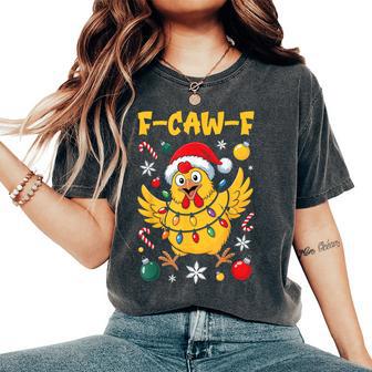 F-Caw-F Christmas Chicken Rooster Meme Xmas Lights Women's Oversized Comfort T-Shirt - Thegiftio UK
