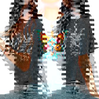 Faith Cross Sunflower Butterflies Flowers Christians Vintage Women's Oversized Comfort T-Shirt - Monsterry