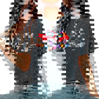 Farm Tractor Easter Bunny Farmer Kids Egg Hunt Boys Girls Women's Oversized Comfort Colors T-Shirt | Mazezy