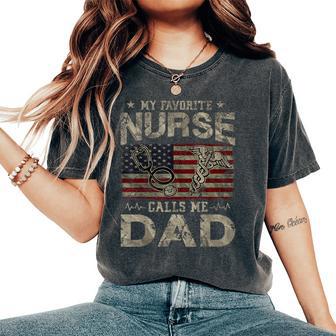My Favorite Nurse Calls Me Dad American Flag Vintage Women's Oversized Comfort T-Shirt - Thegiftio UK