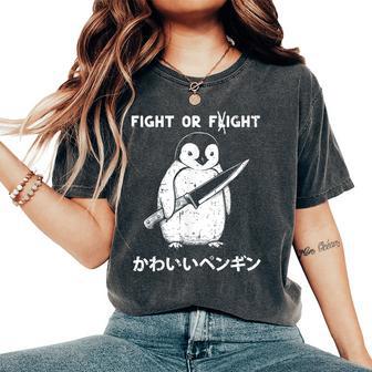 Fight Or Flight Fight Penguin Knife Saying Women Women's Oversized Comfort T-Shirt - Thegiftio UK
