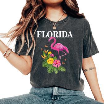 Florida Flamingo Miami Tropical Plants Souvenir Vintage Women's Oversized Comfort T-Shirt - Thegiftio UK